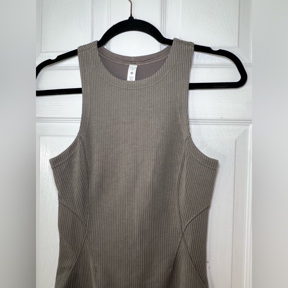 Lululemon Ribbed Softstreme Slim-Fit Tank Dress Nomad Size 4 - Picture 3 of 11